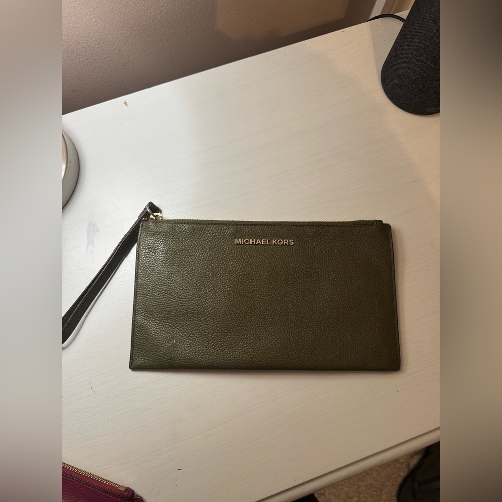 Michael Kors Dark Green Leather Wristlet